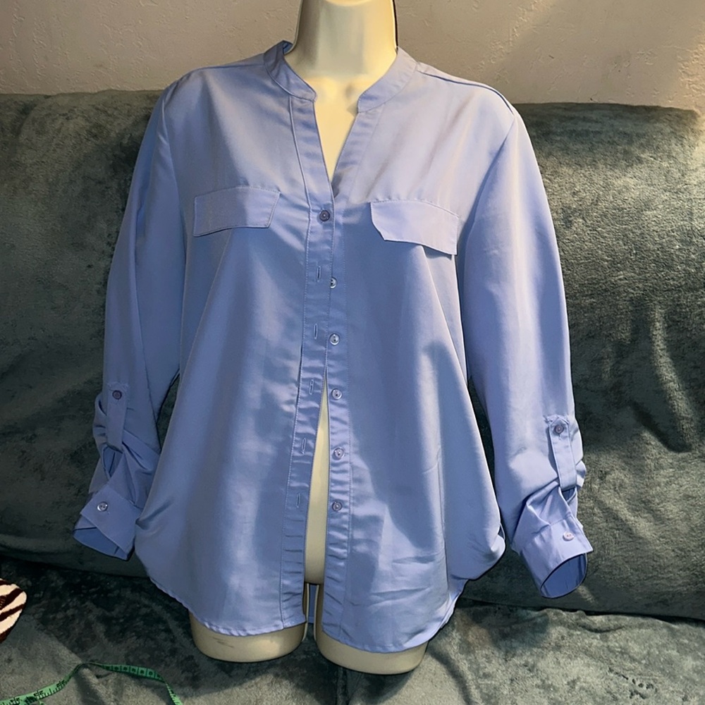 Ny Collection medium light blue long sleeved button down